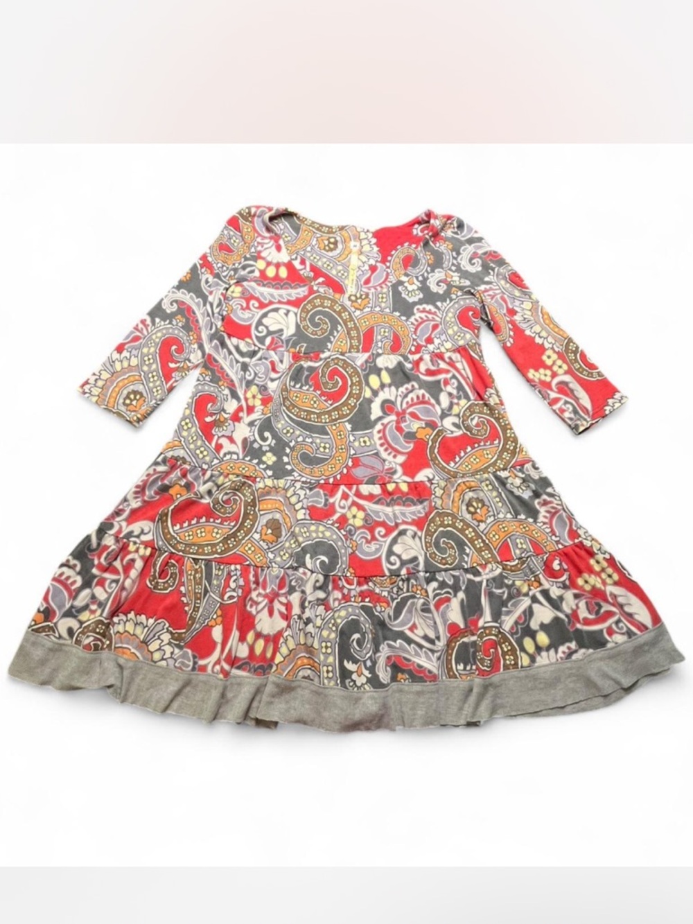 Uncle Frank Red and grey paisley print dress with 3/4 sleeves, M